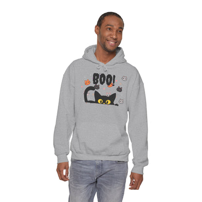 Halloween Cat 'Boo' Hoodie – Cute Spooky Black Cat Pullover