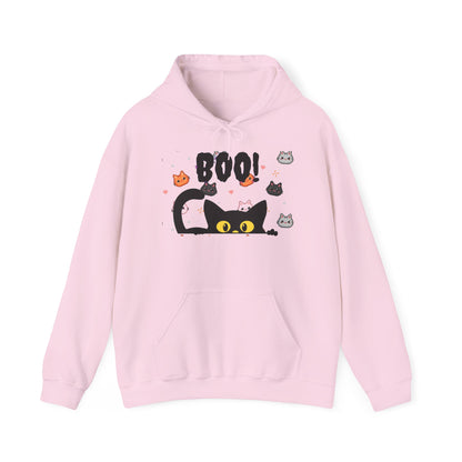 Halloween Cat 'Boo' Hoodie – Cute Spooky Black Cat Pullover