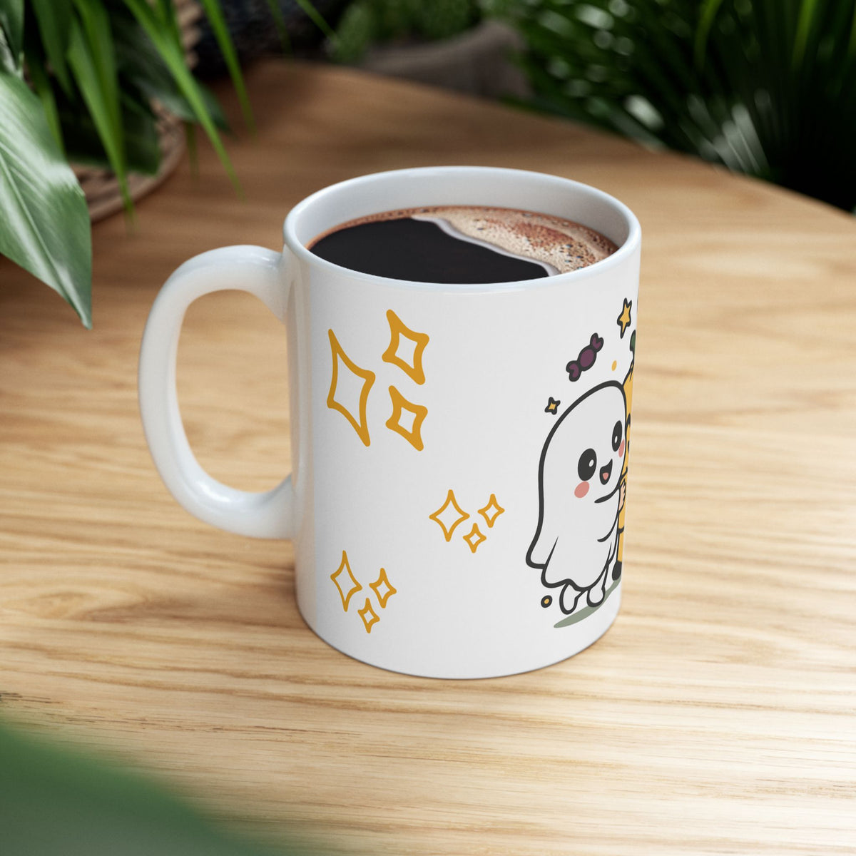 Cute Halloween Friends Ceramic Mug — Ghost, Pumpkin & Vampire Coffee Cup (11oz/15oz)