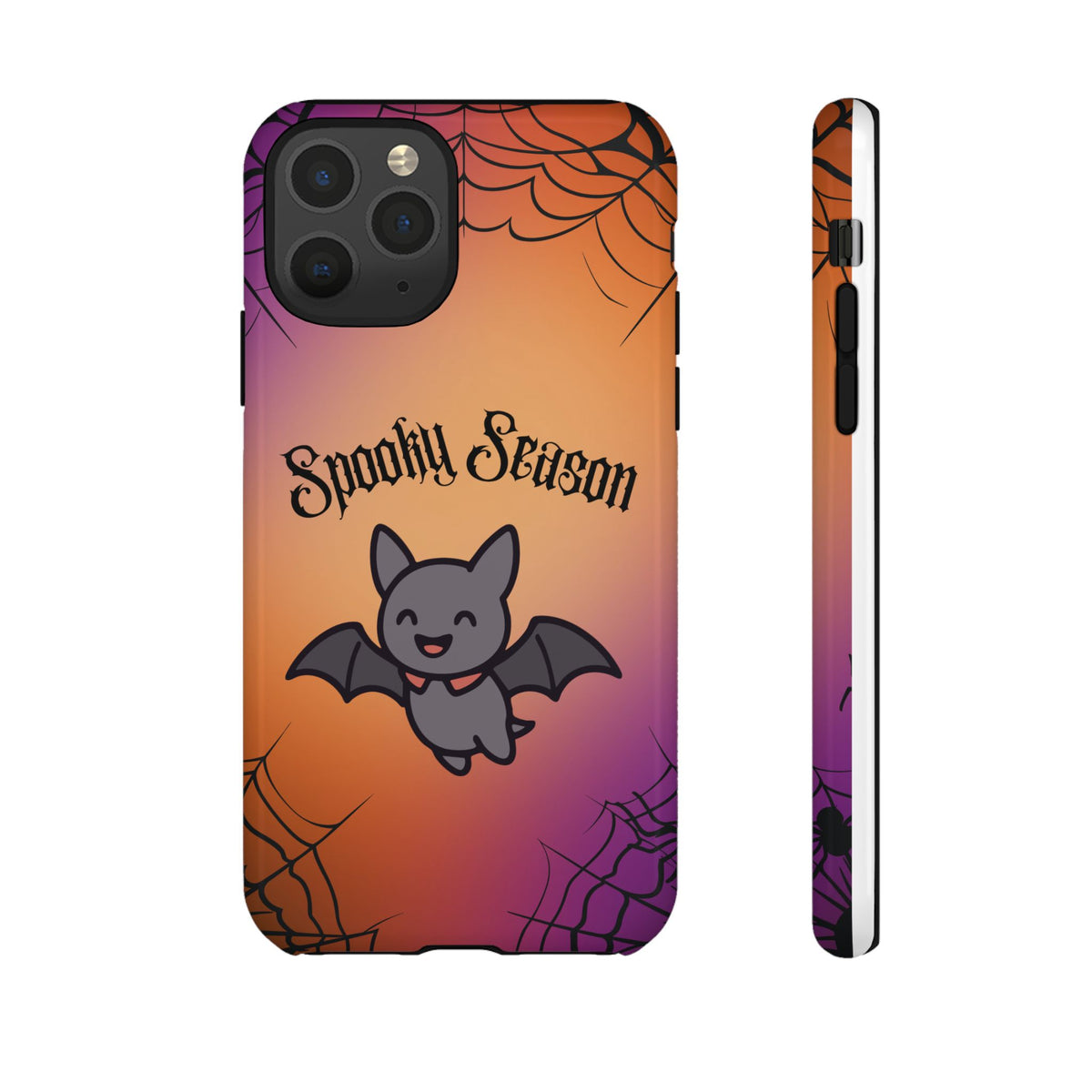 Spooky Season Cute Bat Phone Case — Halloween Gradient Spiderweb Tough Case
