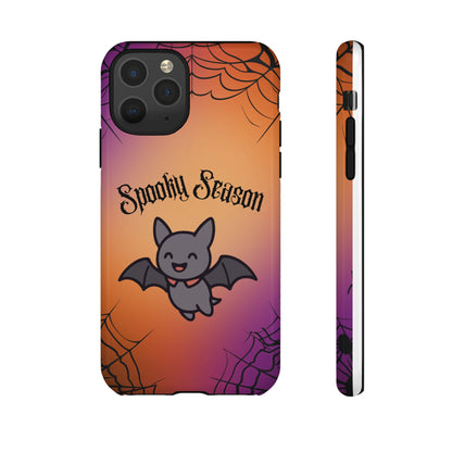 Spooky Season Cute Bat Phone Case — Halloween Gradient Spiderweb Tough Case