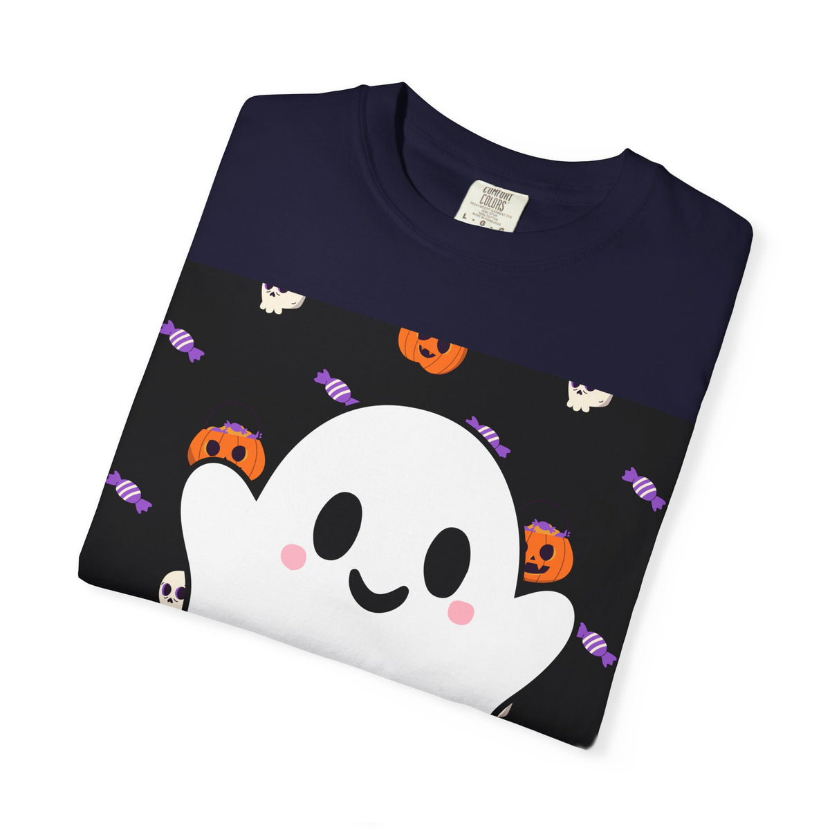 Ghost Pattern T-Shirt — Cute Halloween Pumpkin & Candy Tee