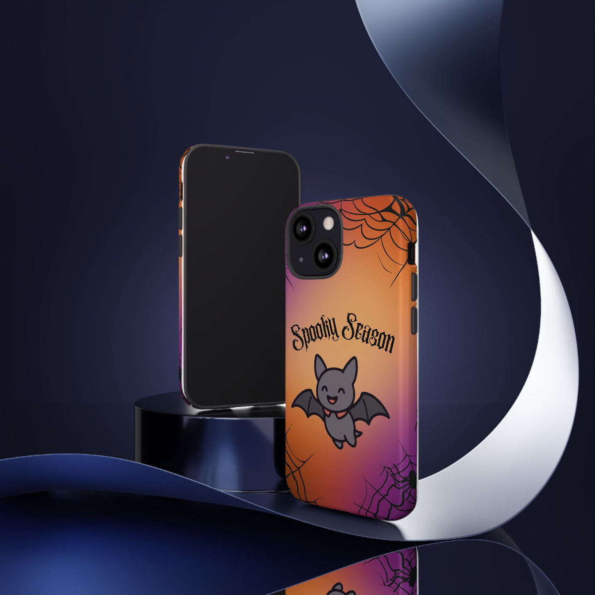 Spooky Season Cute Bat Phone Case — Halloween Gradient Spiderweb Tough Case