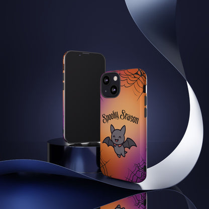 Spooky Season Cute Bat Phone Case — Halloween Gradient Spiderweb Tough Case