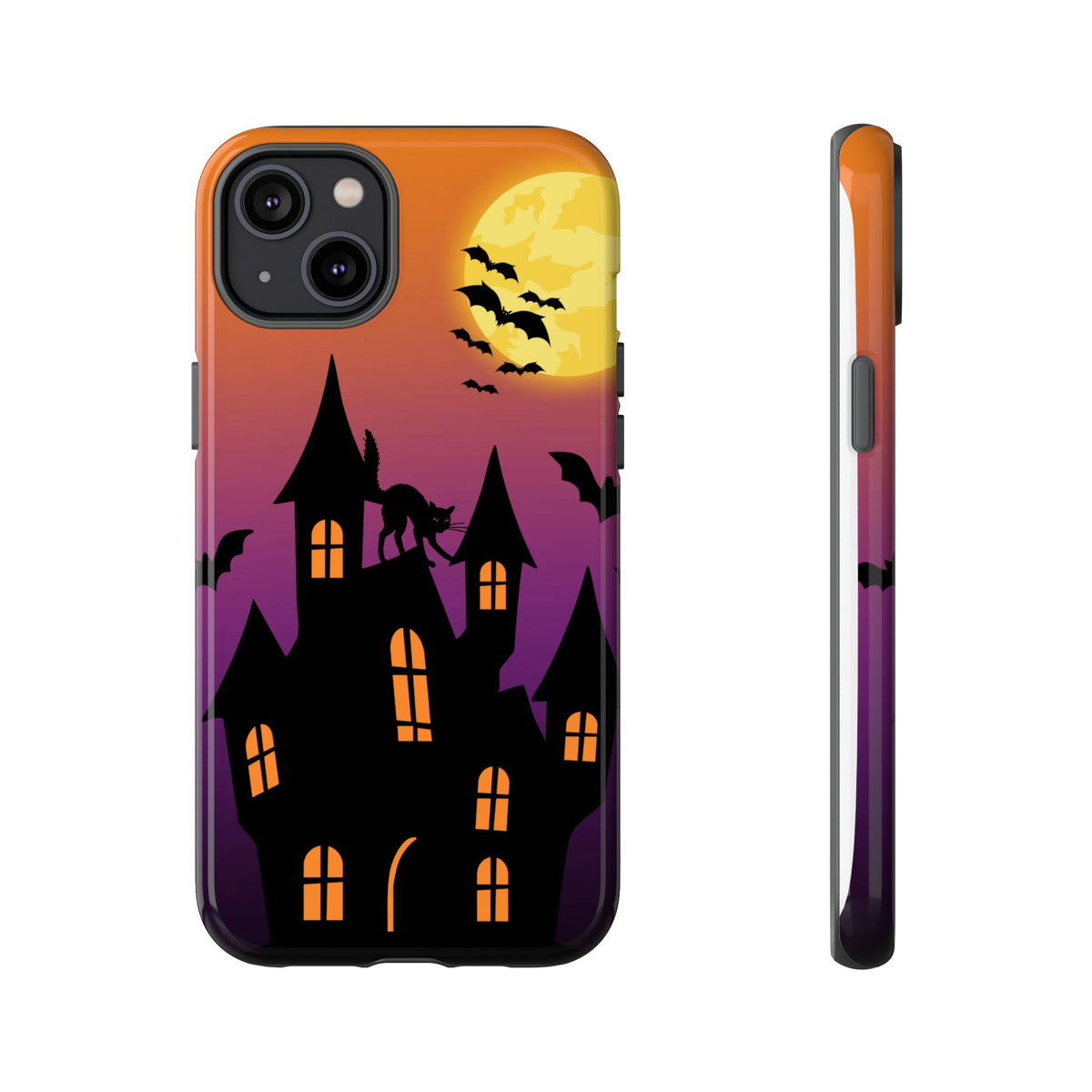 Halloween Haunted Castle Tough Phone Case — Moon, Bats & Cat iPhone Cover