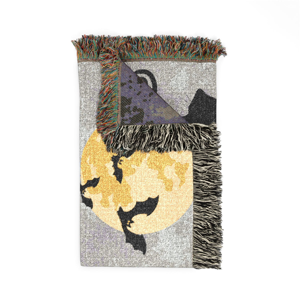 Haunted House Halloween Woven Blanket — Spooky Moon & Bats Throw