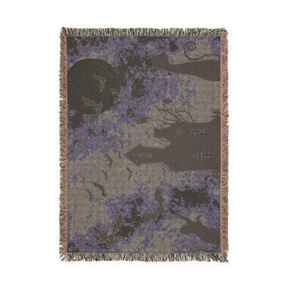 Haunted House Halloween Woven Blanket — Spooky Moon & Bats Throw