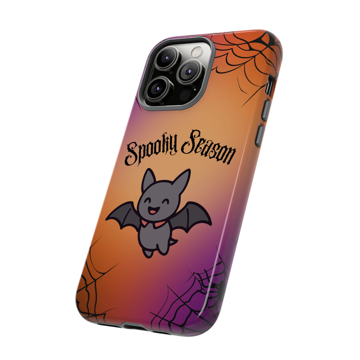 Spooky Season Cute Bat Phone Case — Halloween Gradient Spiderweb Tough Case