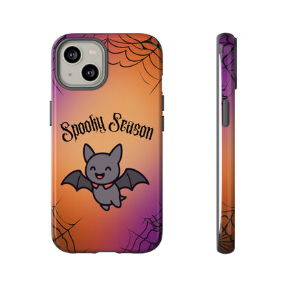 Spooky Season Cute Bat Phone Case — Halloween Gradient Spiderweb Tough Case