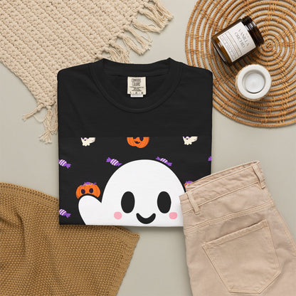 Ghost Pattern T-Shirt — Cute Halloween Pumpkin & Candy Tee