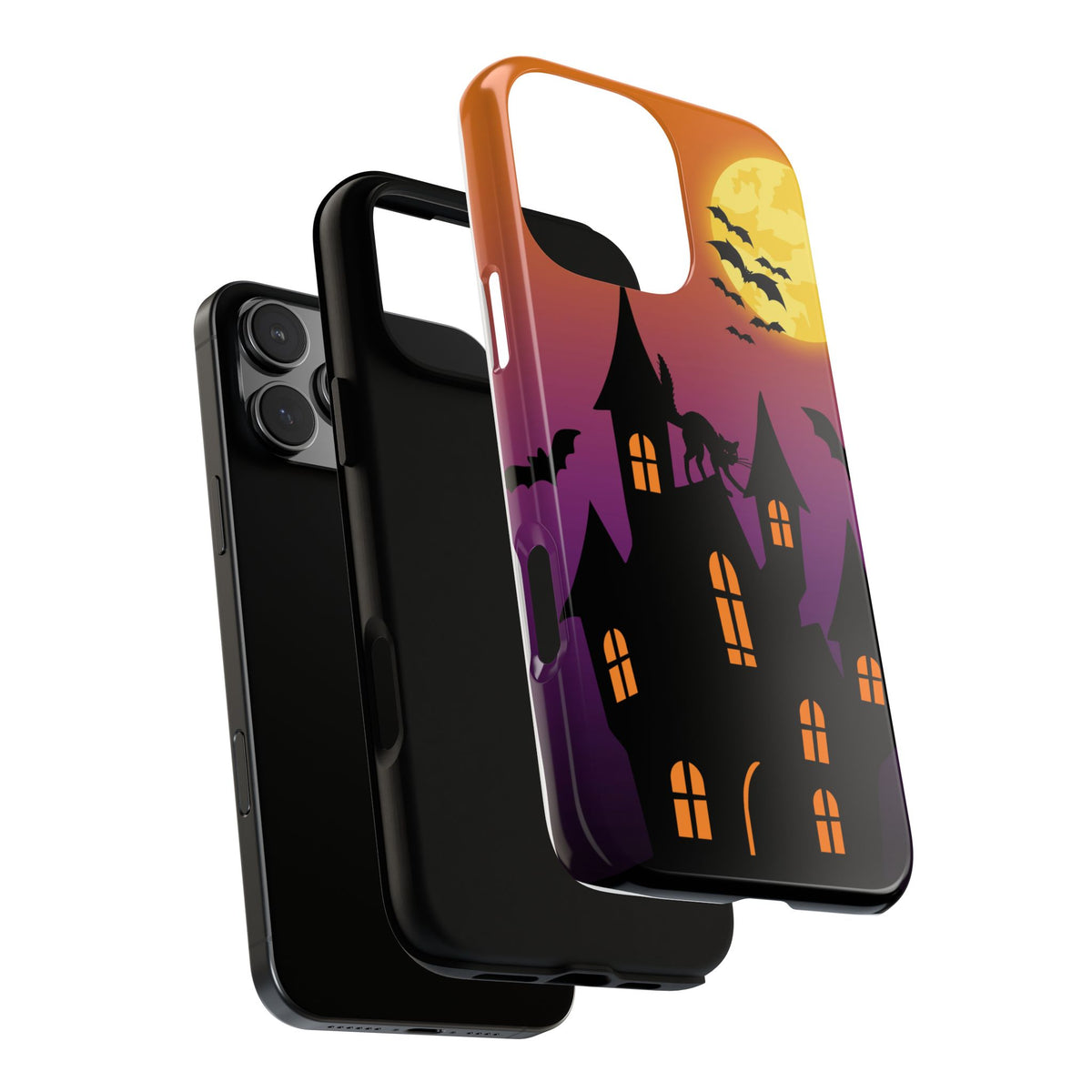 Halloween Haunted Castle Tough Phone Case — Moon, Bats & Cat iPhone Cover