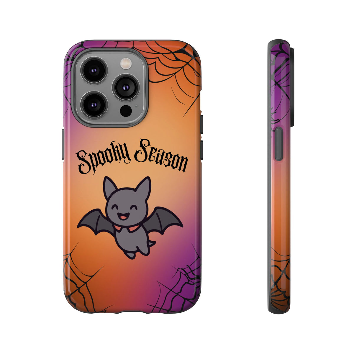 Spooky Season Cute Bat Phone Case — Halloween Gradient Spiderweb Tough Case