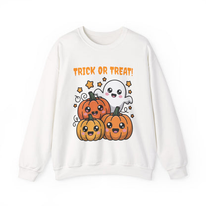 Halloween "Trick or Treat" Sweatshirt — Cute Ghost & Pumpkins Crewneck