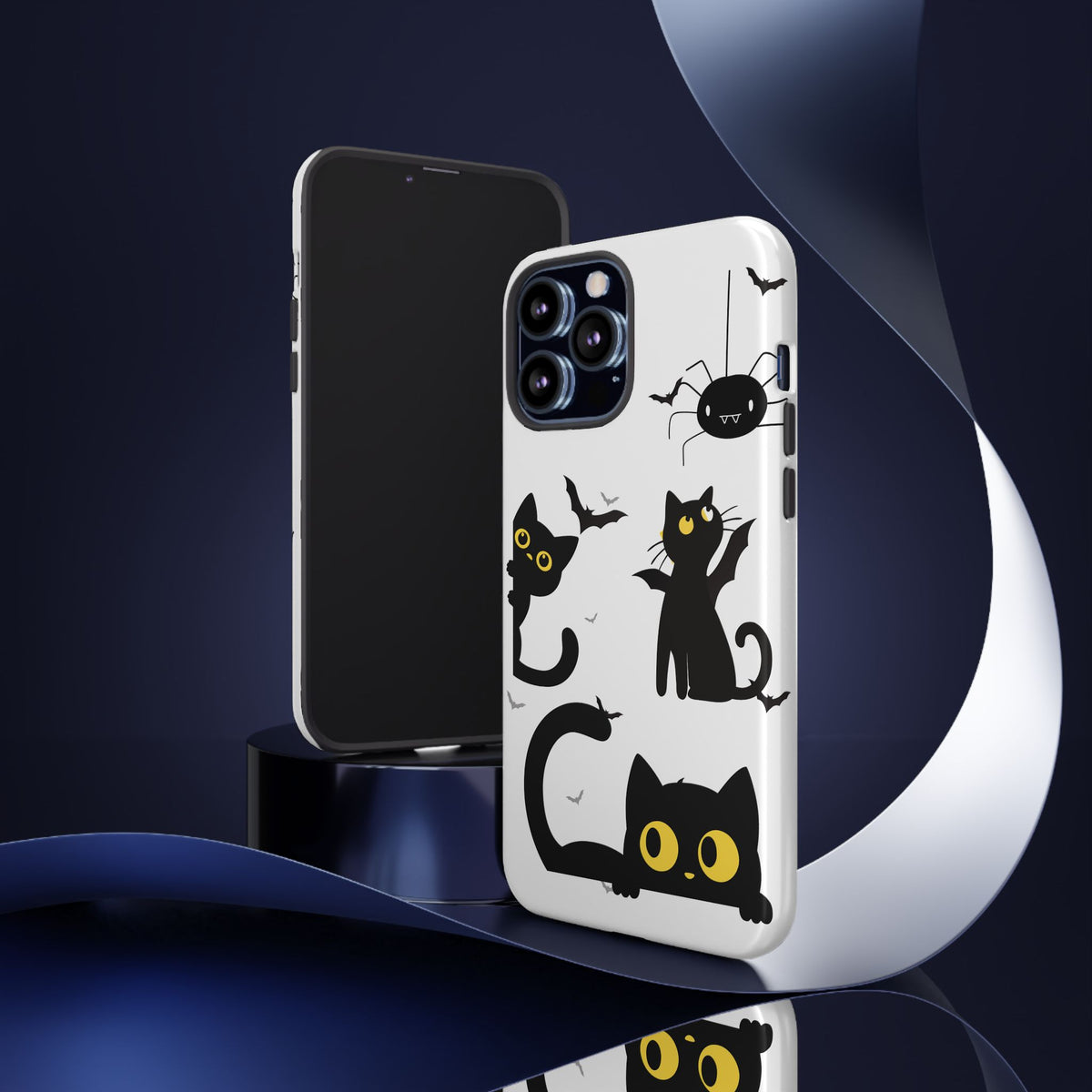 Cute Black Cats Halloween Phone Case - Spooky Bat & Spider iPhone Cover