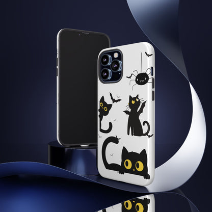 Cute Black Cats Halloween Phone Case - Spooky Bat & Spider iPhone Cover