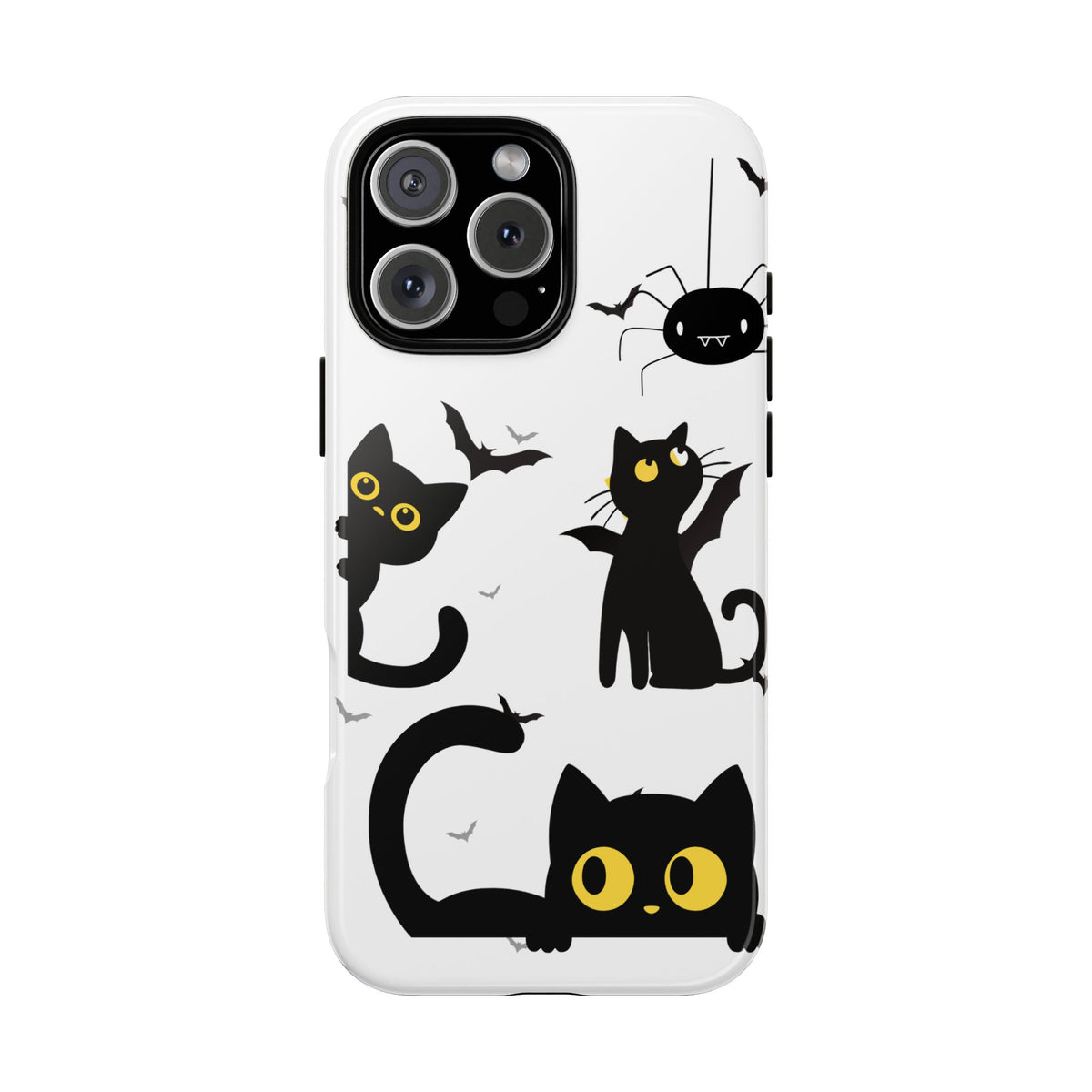 Cute Black Cats Halloween Phone Case - Spooky Bat & Spider iPhone Cover