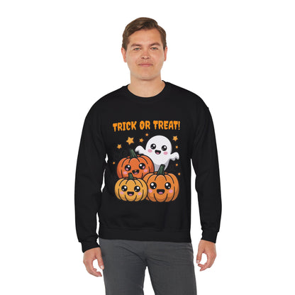 Halloween "Trick or Treat" Sweatshirt — Cute Ghost & Pumpkins Crewneck