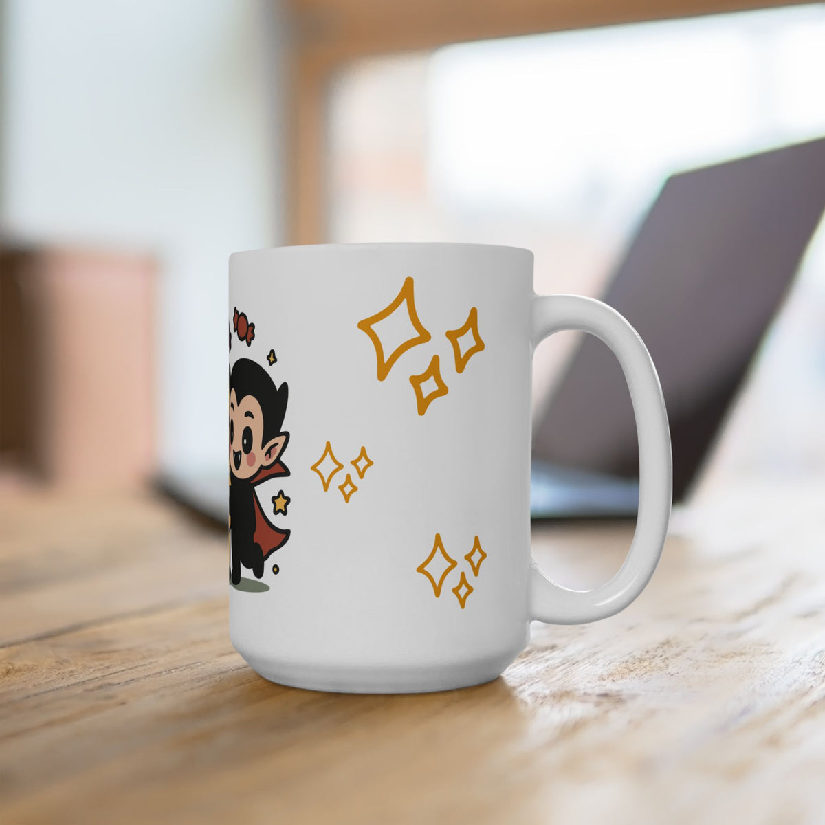 Cute Halloween Friends Ceramic Mug — Ghost, Pumpkin & Vampire Coffee Cup (11oz/15oz)