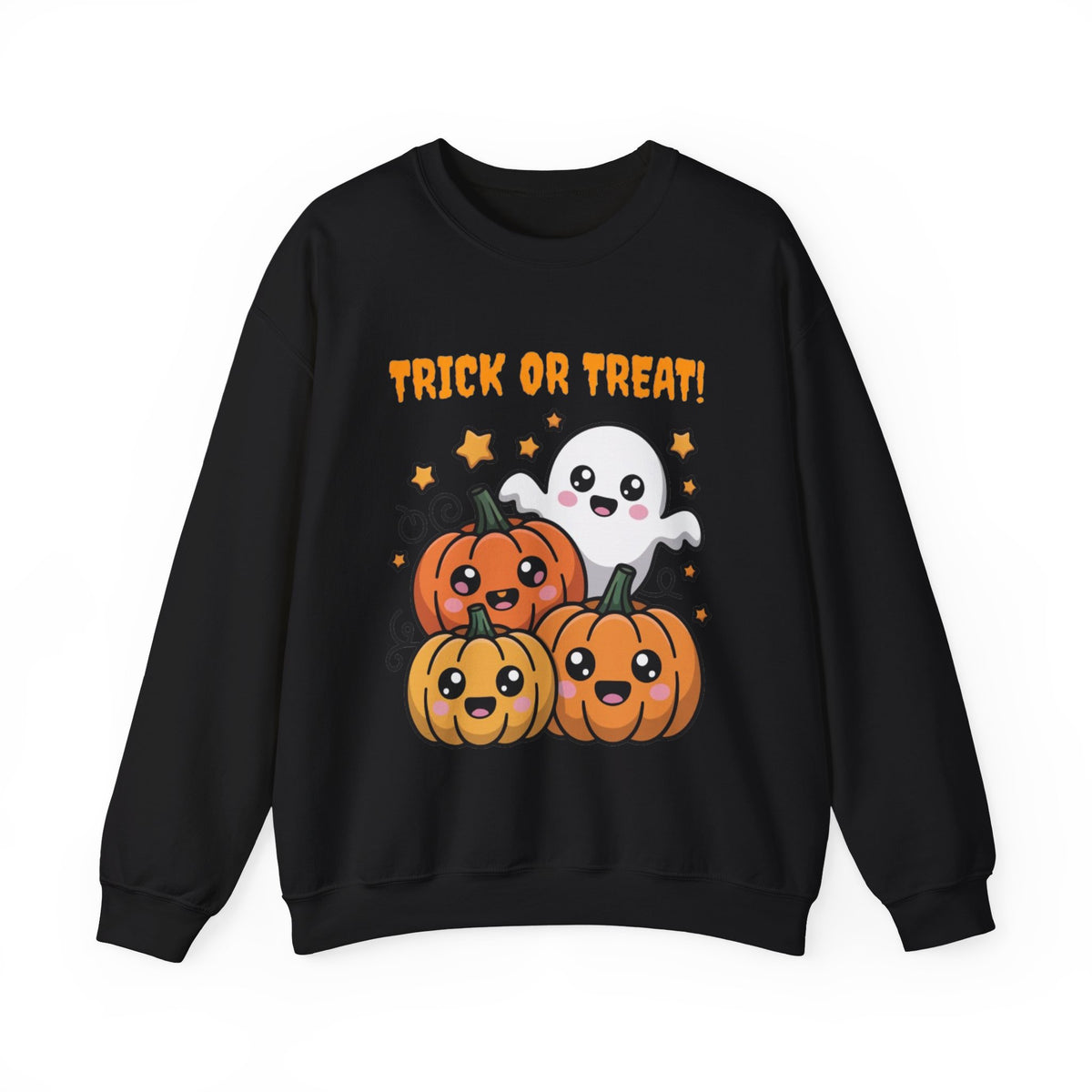 Halloween "Trick or Treat" Sweatshirt — Cute Ghost & Pumpkins Crewneck