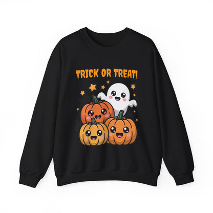 Halloween "Trick or Treat" Sweatshirt — Cute Ghost & Pumpkins Crewneck