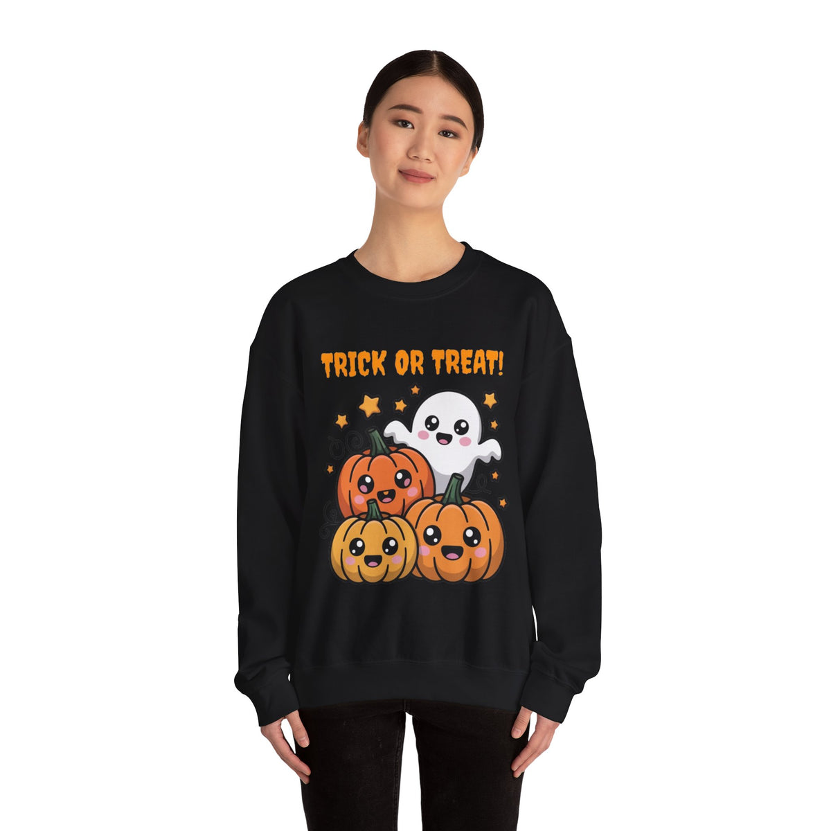 Halloween "Trick or Treat" Sweatshirt — Cute Ghost & Pumpkins Crewneck