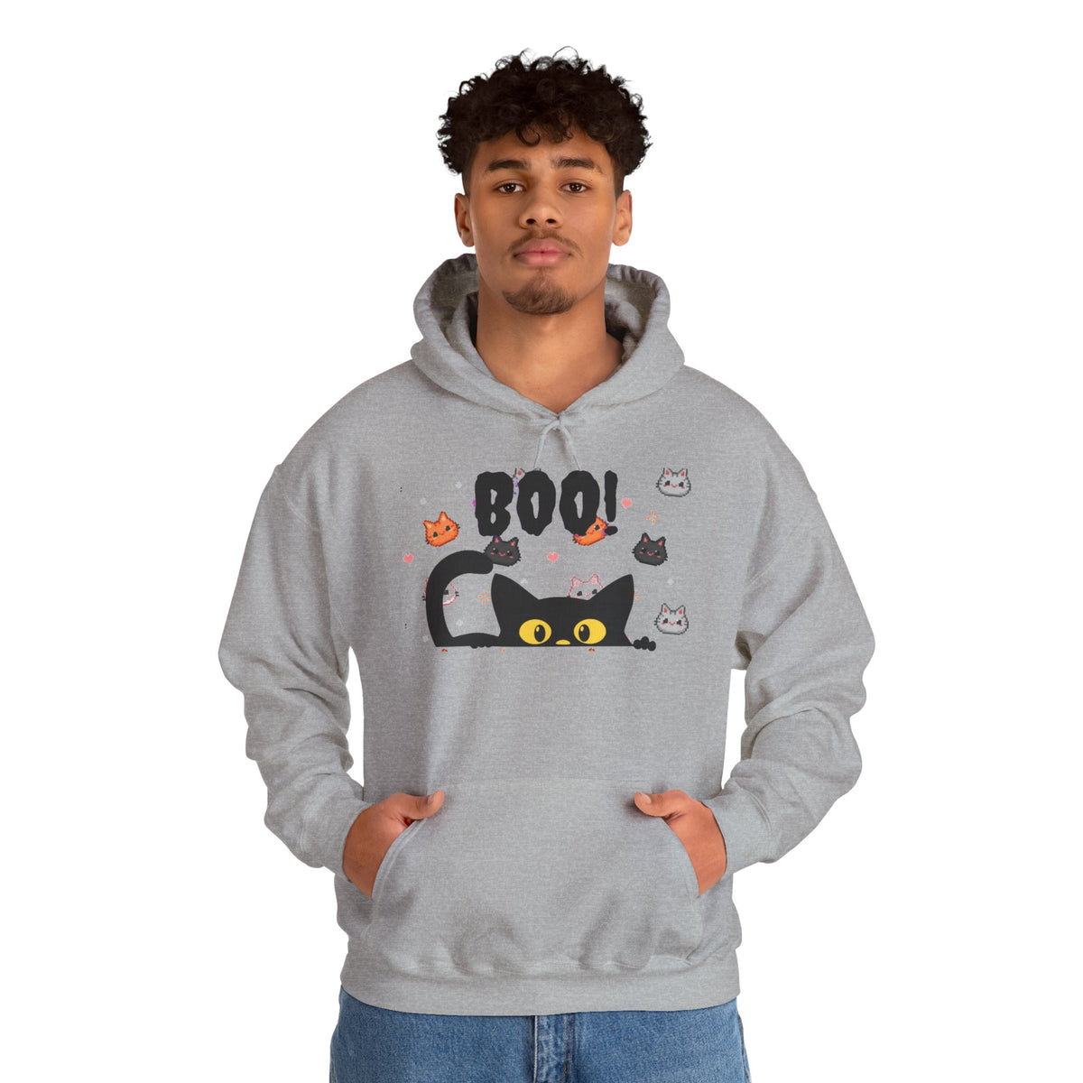 Halloween Cat 'Boo' Hoodie – Cute Spooky Black Cat Pullover