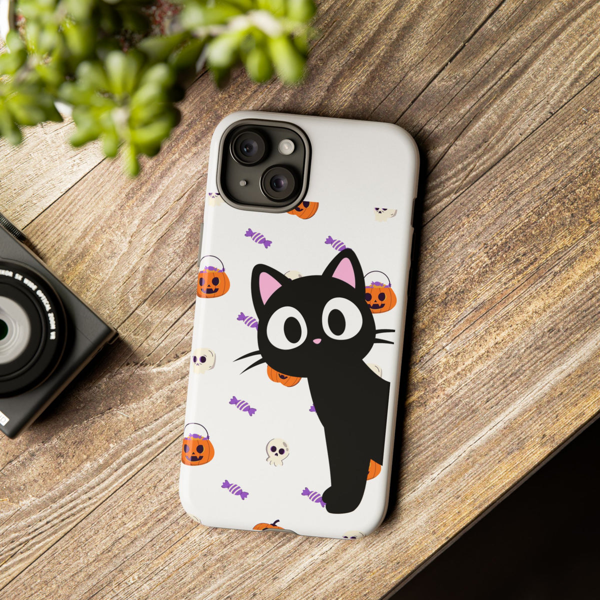 Halloween Black Cat Phone Case — Cute Trick-or-Treat Pattern Tough Case