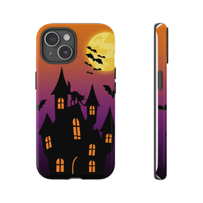 Halloween Haunted Castle Tough Phone Case — Moon, Bats & Cat iPhone Cover