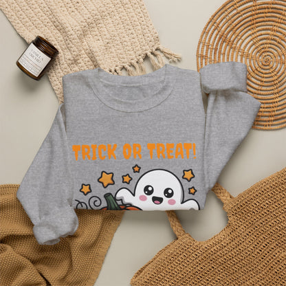 Halloween "Trick or Treat" Sweatshirt — Cute Ghost & Pumpkins Crewneck