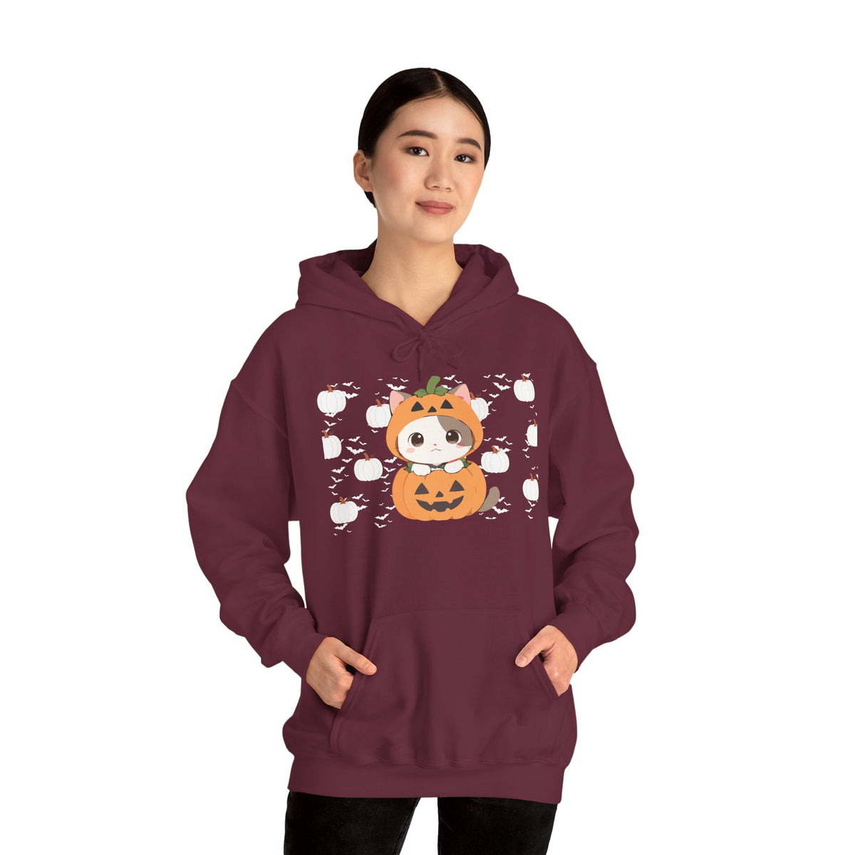 Halloween Pumpkin Cat Hoodie — Cute Jack-O'-Lantern Kitten Sweatshirt