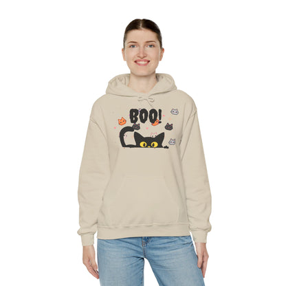 Halloween Cat 'Boo' Hoodie – Cute Spooky Black Cat Pullover