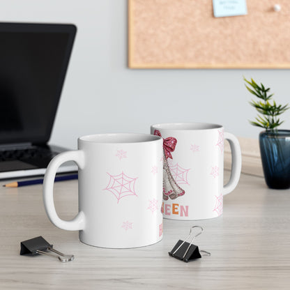 Cute Pink Ghost Halloween Mug — Sparkly Bow Pumpkin Coffee Cup (11oz & 15oz)
