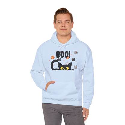 Halloween Cat 'Boo' Hoodie – Cute Spooky Black Cat Pullover