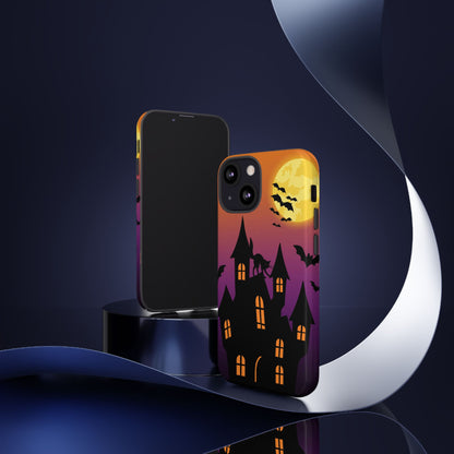 Halloween Haunted Castle Tough Phone Case — Moon, Bats & Cat iPhone Cover
