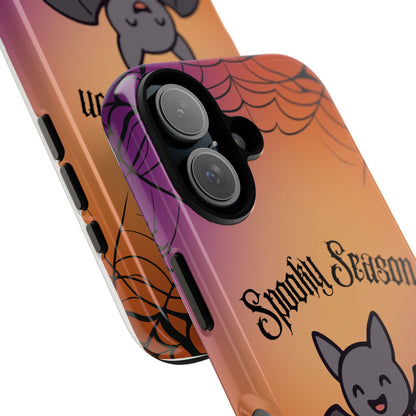 Spooky Season Cute Bat Phone Case — Halloween Gradient Spiderweb Tough Case