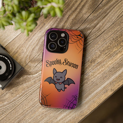 Spooky Season Cute Bat Phone Case — Halloween Gradient Spiderweb Tough Case