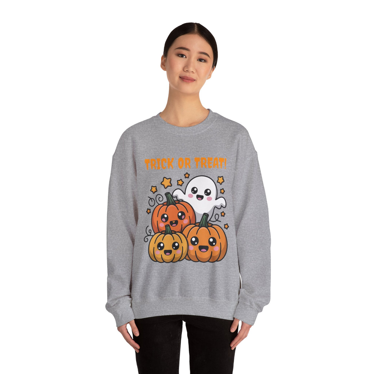 Halloween "Trick or Treat" Sweatshirt — Cute Ghost & Pumpkins Crewneck