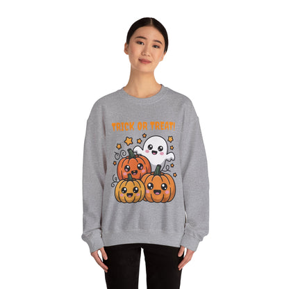 Halloween "Trick or Treat" Sweatshirt — Cute Ghost & Pumpkins Crewneck
