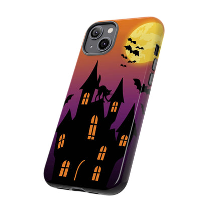 Halloween Haunted Castle Tough Phone Case — Moon, Bats & Cat iPhone Cover