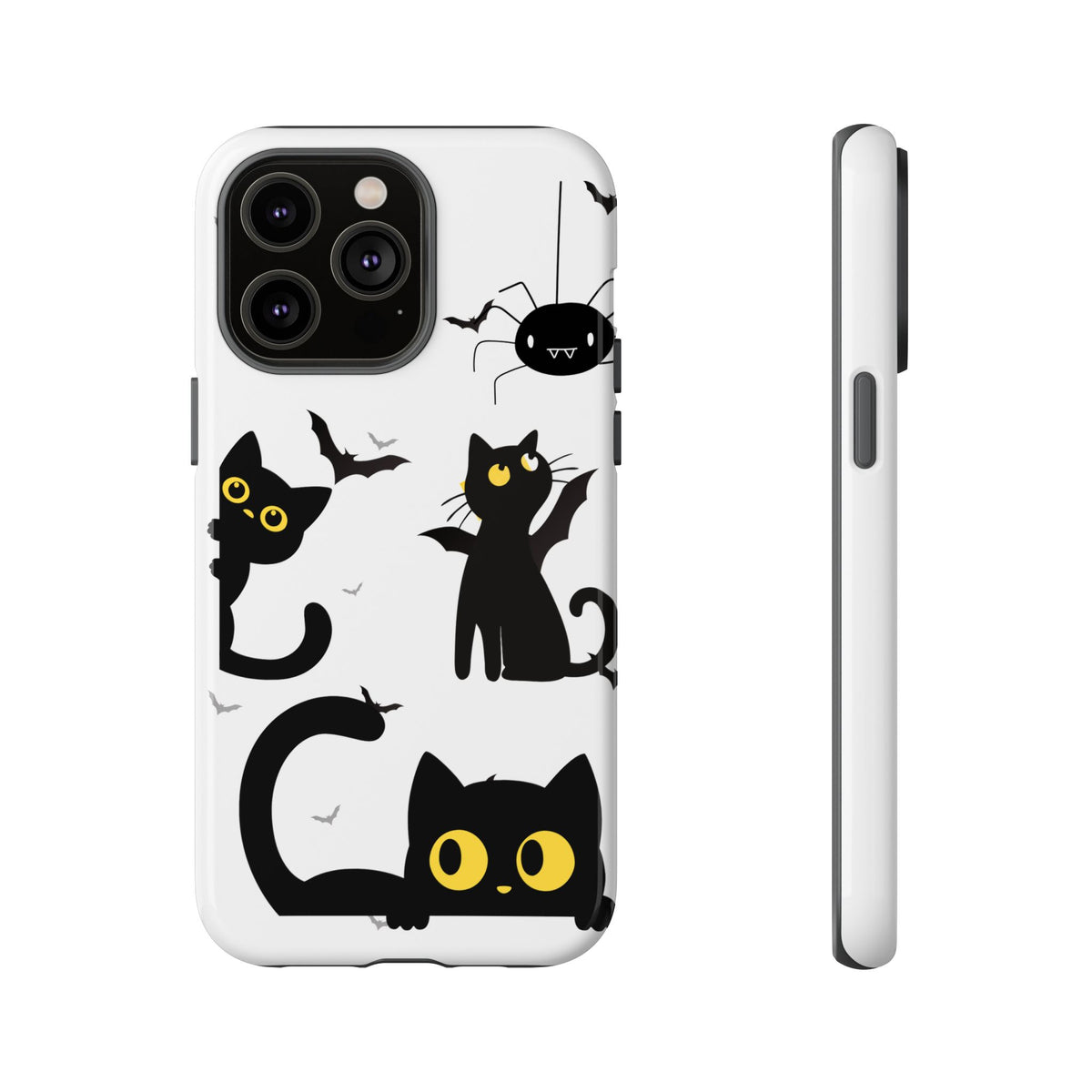 Cute Black Cats Halloween Phone Case - Spooky Bat & Spider iPhone Cover