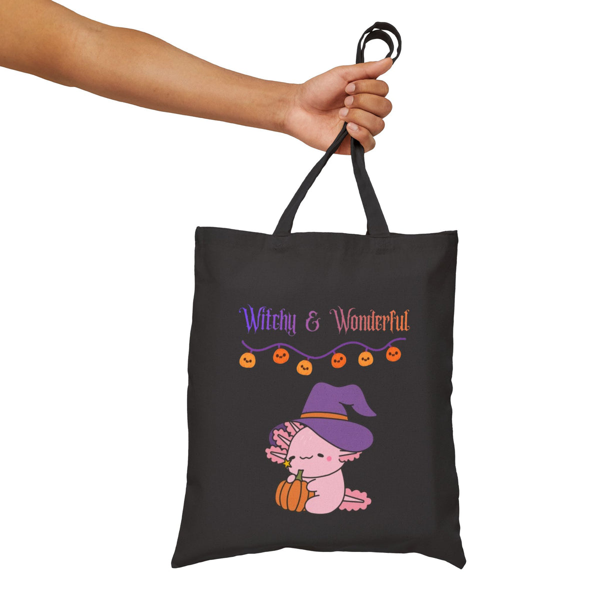 Halloween Pumpkin Tote Bag — "Boo!" & "Witchy & Wonderful" Cotton Canvas Tote