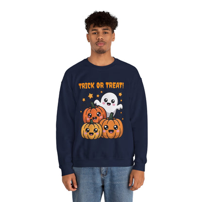 Halloween "Trick or Treat" Sweatshirt — Cute Ghost & Pumpkins Crewneck