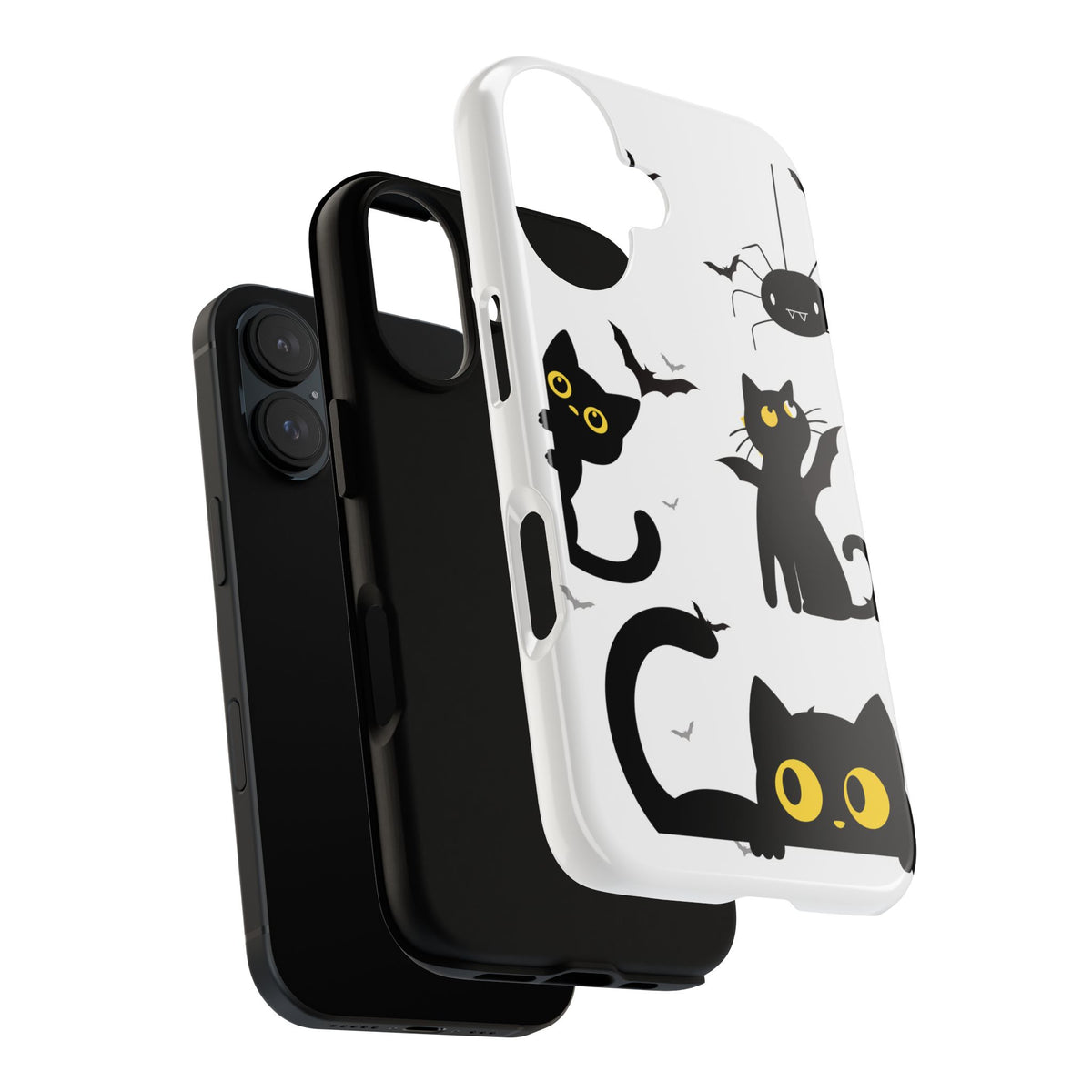 Cute Black Cats Halloween Phone Case - Spooky Bat & Spider iPhone Cover
