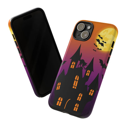 Halloween Haunted Castle Tough Phone Case — Moon, Bats & Cat iPhone Cover