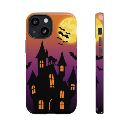 Halloween Haunted Castle Tough Phone Case — Moon, Bats & Cat iPhone Cover