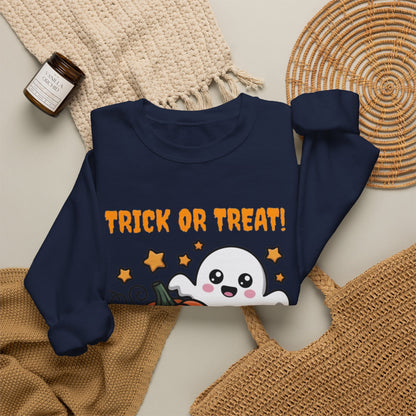 Halloween "Trick or Treat" Sweatshirt — Cute Ghost & Pumpkins Crewneck