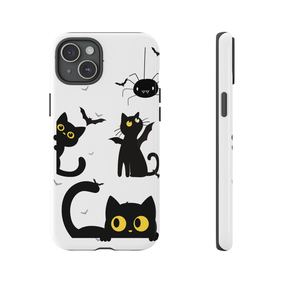 Cute Black Cats Halloween Phone Case - Spooky Bat & Spider iPhone Cover