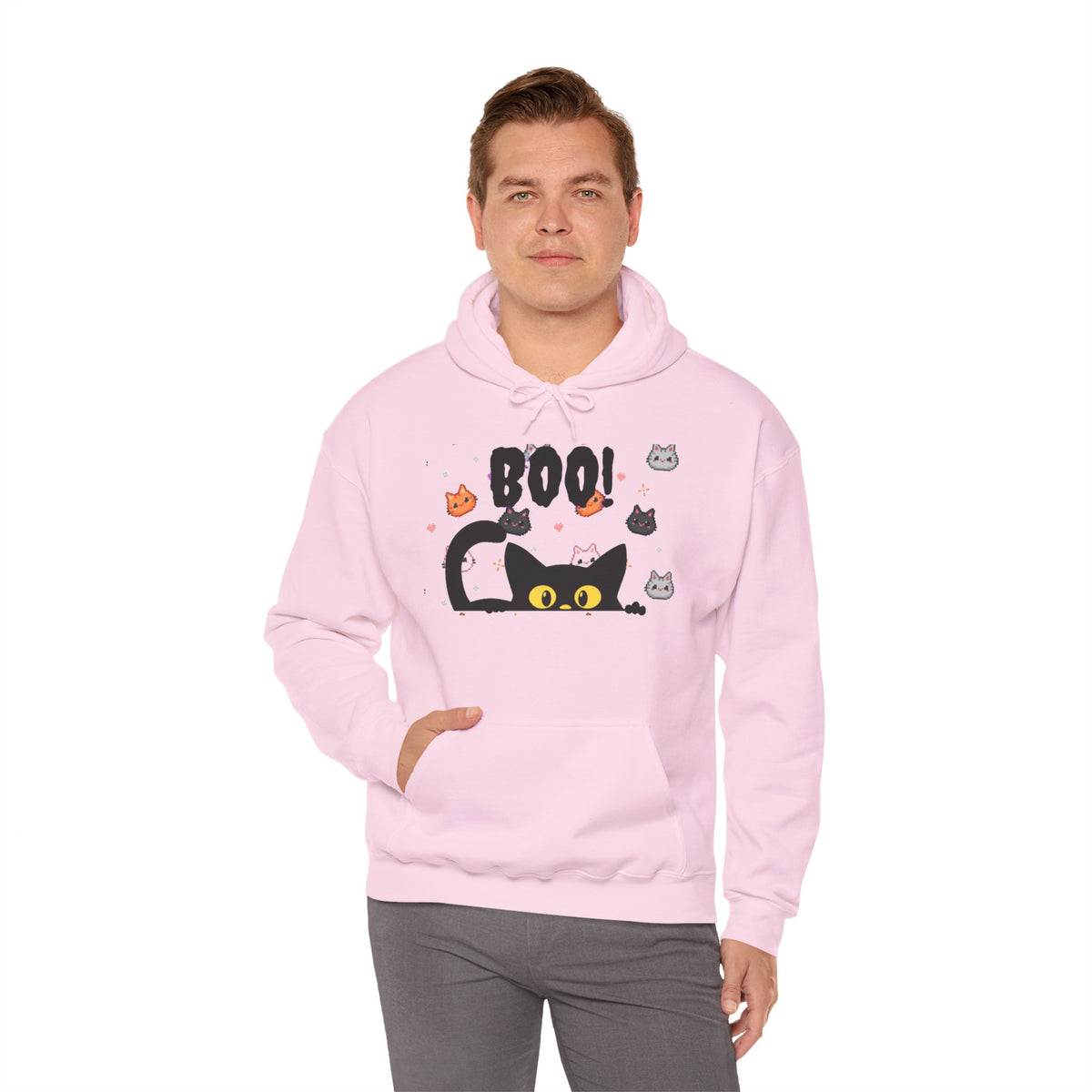 Halloween Cat 'Boo' Hoodie – Cute Spooky Black Cat Pullover