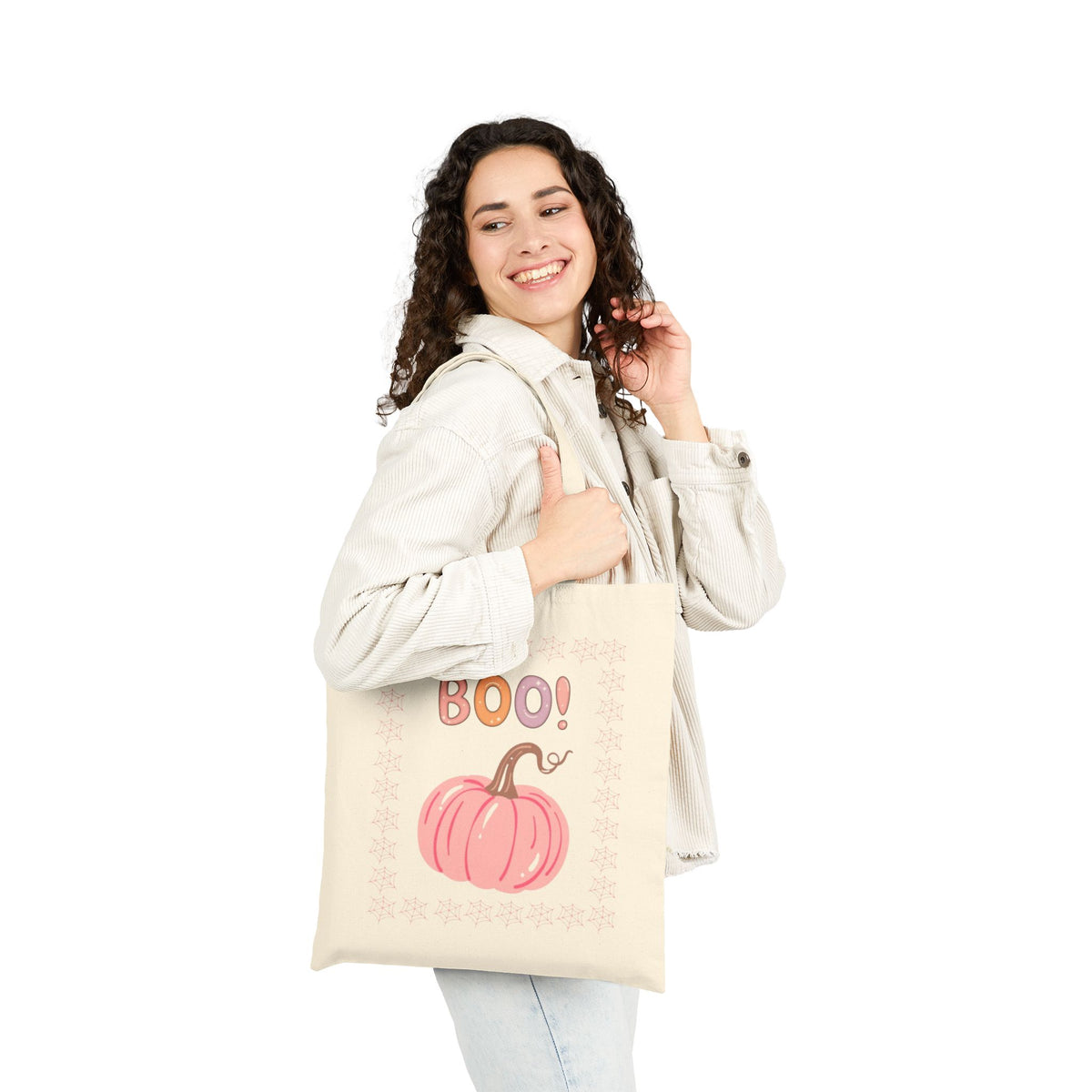 Halloween Pumpkin Tote Bag — "Boo!" & "Witchy & Wonderful" Cotton Canvas Tote