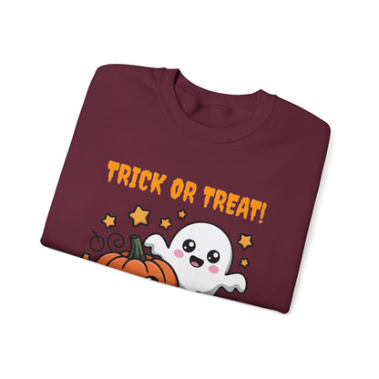Halloween "Trick or Treat" Sweatshirt — Cute Ghost & Pumpkins Crewneck